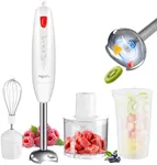 Immersion Blender Handheld Blender 4 in 1, 16000rpm Speed, 400W Turbo Motor & Ergonomic Grip Hand Blender Set, Splash-Proof Stainless Steel Blades, for Soup,Baby Food,Smoothies,Sauce,Aquox (White)