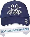 MEANT2TOBE 90th Birthday Hat & Sash Set - 90 Never Looked So Good Baseball Cap & White Sash - Birthday Gift & Accessories