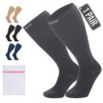 360 RELIEF 1 Pair Plus Size Flight Compression Socks for Women & Men, Supports Blood Circulation, Travel, Edema, Diabetic, Varicose Veins, Pregnancy, Nurses, 3XL, Grey + Laundry Bag