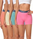 wirarpa Women's Cotton Boxer Briefs Underwear Boy Shorts 3" Inseam 4 Pack Light Orange Pink Mint Yellow Medium