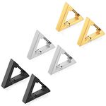 Flongo Unisex Triangle Hoop Earrings, Triangle Earrings for Women Men, Punk Hip-Hop Minimalist Stainless Steel Stud Earrings Clip on Cuff Earrings(Black Gold Silver)