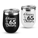 65th Anniversary Wedding Gifts for Couple Gifts for Blue Sapphire Anniversary 65 Years Anniversary Decorations 65 Years Marriage Gifts for Wife Husband Parents Grandparents 2 Pack Wine Tumbler 12 OZ