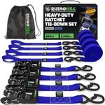 Rhino USA Ratchet Tie Down Straps (Set of 4) - 2000kg Max Break Strength, 4cm x 2.4m Heavy Duty Tie Downs with Hooks (4pcs) - Strap for Furniture Moving & Securing Cargo - Blue