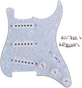 Musiclily Basic Pre-wired Loaded Standard ST-SSS Pickguard with Ceramic Magnet Single Coil Pickups Set for Strat Style Electric Guitar, 4Ply White Pearl