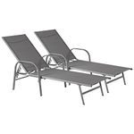 Harbour Housewares 2x Grey 194.5cm Garden Sun Loungers Bed - Adjustable Reclining Outdoor Patio Sunbed Furniture - Sussex Range