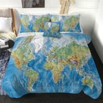 Sleepwish World Map Comforter Twin Size Bedding Set 4 Pieces Blue Map Bed Set for Kids Boys Girls Ultra Soft 1 Comforter 2 Pillow Cases 1 Cushion Cover