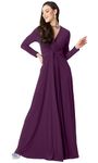 koh koh Womens Long Sleeve Flowy Formal Fall Winter Evening Elegant Designer Dressy V-Neck Empire Abaya Modest Muslim Church Maxi Gown Gowns Dress Dresses, Purple L 12-14