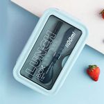 Chchmu Bento Box Portable Lunch Box Leakproof Salad Lunch Container With Spoon & Chopsticks Leak Proof Lunch Containers Microwave Freezer Dishwasher Available, Rectangle, Light Blue