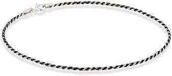 Miabella 925 Sterling Silver Solid 1.5mm Diamond-Cut Braided Rope Chain Anklet Ankle Bracelet for Women, Made in Italy (black-rhodium-plated-silver, 9)