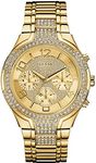 GUESS Women's Gold-Tone Stainless Steel Crystal Embellished Bracelet Watch with Day, Date + 24 Hour Military/Int'l Time. Color: Gold-Tone (Model: U0628L2), Gold Tone, NS, Modern-Classic