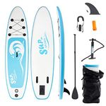 LEMROE Inflatable Stand Up Paddle Board with Aluminum Alloy Paddle, Hand Air Pump, Panel Fins, Leash, Backpack and Repair Kits SUP Surfboard Leash 10ft, 305cm 5.9' x 29''x 120'' for Adults Children