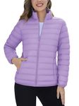 TACVASEN Lightweight Down Jacket for Women Short Puffer Quilted Coats Winter Packable Jackets with Pockets Stand Collar Light Purple, M