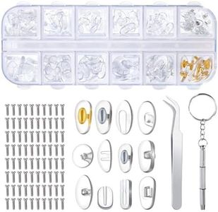 QISANKEE Eyeglass Repair Kit with Screws, Push-in Eyeglass Nose Pads, Anti-Slip Nose Piece for Eye Glasses Sunglasses with Precision Screwdriver Set, Screws, Tweezer for Travel