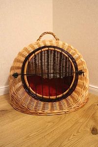 Katzentransportkorb Katzenschlafplatz aus Weide mit Metallgitter und Kissen L XL XXL Transportkorb Transportbox für Hunde oder Katzen (XL=56x45x48cm)