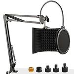 Frgyee Microphone Isolation Shield with Mic Stand and Pop Filter, Foldable Sound Shield for Most Condenser Microphone, High Density Absorbent Foam to Filter Vocal