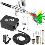 40 PSI Airbrush Kit, Multi-Function Dual-Action Airbrush Set, Air Brush Kit With Air Compressor 3 Gears Pressure Adjustable for Painting Art Model Makeup Nail Cake Decorating Tattoo