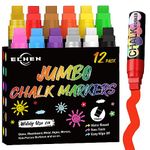 Jumbo Chalk Window Markers for Cars, Washable Glass Pen, 15mm Jumbo Metallic & Neon Paint Liquid Chalk Markers for Auto, Chalkboard, Blackboard, Bistro, Menus and Any Non-Porous Surface