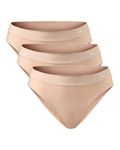 DANISH ENDURANCE 3 Pack Women's Seamless Bamboo Bikini Panties, Soft, Comfortable Stretch Briefs, Nude Beige, Medium/Large