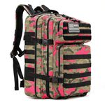 SEYATULLH Military Tactical Backpacks 45L Large for Army Molle Daypack 3 Day Bug Out Bag for Outdoor Sports Hiking Camping Mountaineering Trekking (Camouflage pink)