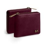 DailyObjects Burgundy Women's Zip Wallet | Vegan Leather Material | Carefully Handcrafted | Holds up to 8 Cards | Slim and Easy to Fit in Pocket | Coin Pocket with Button Closure - Set of 2 (Combo)