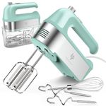 Hand Mixer Electric, 450W Kitchen Mixers with Scale Cup Storage Case, Turbo Boost/Self-Control Speed + 5 Speed + Eject Button + 5 Stainless Steel Accessories, For Easy Whipping Dough,Cream,Cake, Green