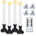 Christmas Window Candles Battery Operated, PChero 4pcs Flameless Taper Candles with Timer Remote, Black Holders & Suction Cups, Flickering LED Candle Lights for Thanksgiving Seasonal Decoration