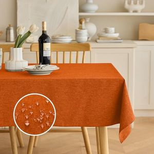 Decorelia Waterproof Linen Table Cloth for 8ft Rectangle Table, Easy to Clean Wrinkle-Free Outdoor Tablecloth for Wedding, Party, and Camping(Oblong, 60 x 120 Inch (10-12 Seats), Rust)