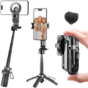 Magnetic Tripod for Phone,2 in 1 for Magsafe Stand＆ Clip Portable Pocket Size Selfie Stick for Android/iPhone,Phone Holder with Wireless Rechargeable Remote Control for Photography, Live Streaming