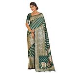 KNETLI Women's Banarasi Silk Saree Indian Traditional Zari work Saree for With Unstitched Blouse Free Green