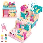 deAO Portable Dollhouse Playset Bakery Room Doll House Toy Mini 3D Doll House Pretend Play Toy With Light and Sound Great Gift for Kids