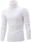 Belovecol Mens Roll Neck Jumpers Turtle Neck Tops Slim Fit Soft Turtleneck Knitted Pullover Jumpers, White, M