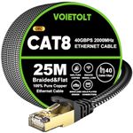 VOIETOLT Cat 8 Ethernet Cable 25M, High-Speed 40Gbps/2000Mhz Flat Braided Internet Cable, Gigabit STP RJ45 Network Cable Compatible for PS4/5, for Modem, PC/Laptop