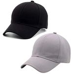Zacharias Women's Cotton Adjustable Plain Solid Baseball Cap (Pack of 2) (Black & Light Grey)