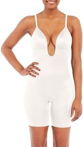 SPANXshape Suit Your Fancy Plunge Low-Back Mid-Thigh Bodysuit - Comfortable One Piece - Medium Compression - Seamless - Linen - XL