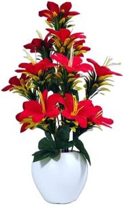 Flora Planet Plastic Artificial Plants For Home Decor & Office Decoration 1 Big Size Artificial Flowers Pot With Vase, Artificial Flowers For Decoration (40Cm Height), Red