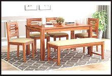 Ramdoot Furniture Solid Sheesham Wood Dining Table 6 Seater | Six Seater Dinning Table with 4 Chairs & 1 Bench for Home | Dining Room Sets for Restaurants | Rosewood, Natural Honey Finish