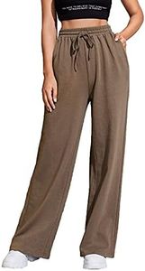 Floerns Women's Causal Drawstring High Waist Baggy Straight Wide Leg Sweatpants with Pockets Mocha Brown M
