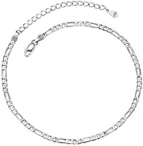 Silver Anklet Chain Womens 925 Anklet Silver 3mm Figaro Foot Chain Sterling Silver Ankle Bracelet