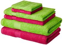 Amazon Brand - Solimo 100% Cotton 6 Piece Towel Set, 500 GSM (Spring Green and Paradise Pink)