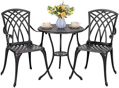 Nuu Garden Outdoor 3 Piece Cast Aluminum Patio Bistro Set - Balcony Conversation Furniture Sets for Yard Porch