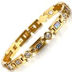 Rainso Titanium Steel Magnetic Therapy Bracelets for Women Rhinestone Health WristBand with 3 Smart Buckle Gift Box(Gold)