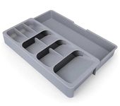 VIDISA Kitchen Storage Tray for Cutlery Spoon Knife and Fork Partition Storage | 40 x 30 x 5.5 cm | Plastic | Grey