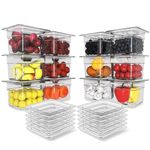 HNEDSEN 12 Pack Plastic Food Pan with Lid 1/6 Size 4 Inch Deep Restaurant Clear Food Storage Containers Polycarbonate Commercial Hotel Pans for Fruits Vegetables Beans Corns (12 PCS, 4'' Deep)