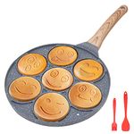 Bobikuke Pancake Pan Induction, Smiley Face Pancake Frying Pan Non Stick, 7 Holes Mini Pancake Maker for Kids 26cm - Black