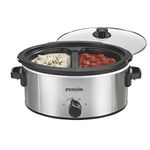 Proctor Silex Double Dish Slow Cooker with 6qt Crock and Dual 2.5qt Nonstick Insert to Cook Two Meals at Once, Dishwasher Safe Pot & Lid, Silver (33563)