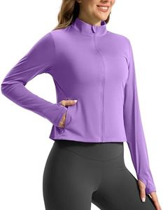 Soothfeel Women's UPF 50+ Sun Protection Athletic Jacket Lightweight Crop Zip Up Long Sleeve SPF Shirts Hiking Workout Pocket Purple M