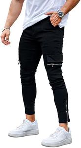 GINGTTO Jeans for Men Stretch Fit Skinny Denim Pants for Men Black 28Wx32L