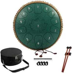 Steel Tongue Drum - 12-Inch 13-Notes Tongue Drum, D Major Outdoor Rain Drum With Tote Bag, Music Book, and Hand-Held Drumsticks (Green)