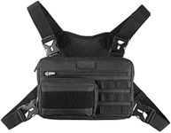 Fitdom Tactical Inspired Sports Utility Chest Pack. Chest Bag for Men with Built-in Phone Holder. This EDC Rig Pouch Vest is Perfect for Workouts, Cycling & Hiking, Black, Small, Rig Fit