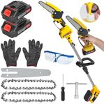 2-in-1 Cordless Pole Saw and Mini Chainsaw,6 Inch Mini Chainsaw Cordless with Extension Pole,Brushless Electric Pole Saw Long Reach Battery Powered Pole Saw for Tree Trimming Pruning and Wood Cutting